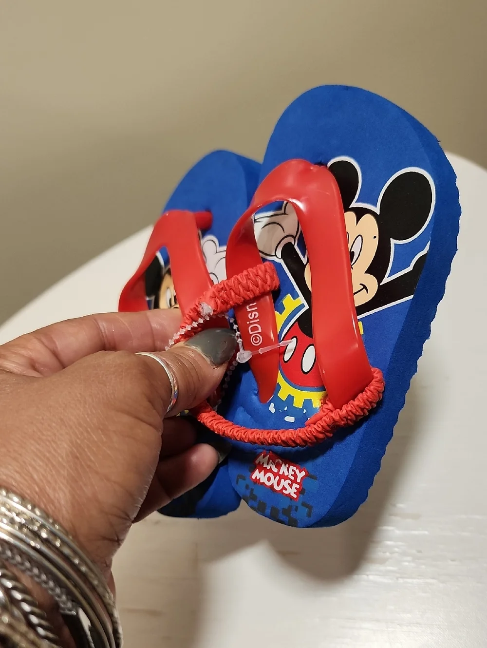 Disney Mickey Mouse Kids Blue & Red Flip Flops Sz 5/6